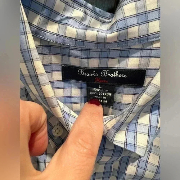Brooks Brothers Portuguese Flannel Button Down Collar Blue Plaid Shirt- SZ LG - Picture 4 of 5